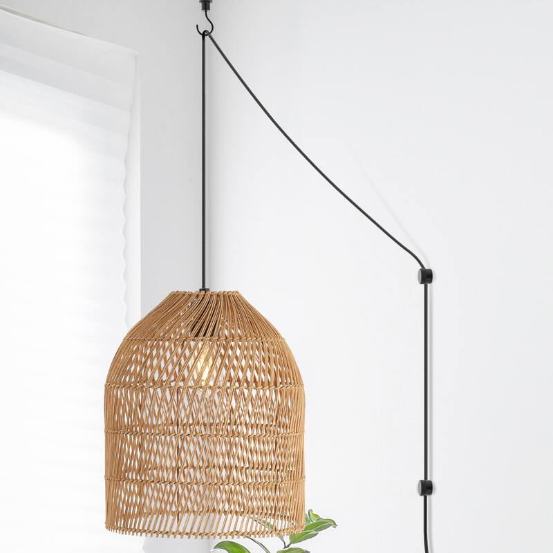 Lucas 1-Light Farmhouse Coastal 180" Cord Plug-In or Hardwired LED Pendant, by JONATHAN Y