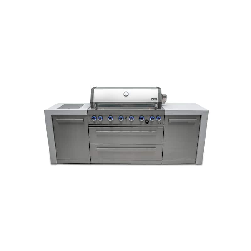 Mont Alpi MAi805-D 44-inch 6-Burner 115000 BTU Deluxe Stainless Steel Modular Outdoor Kitchen Island Gas Grill with Side Burner