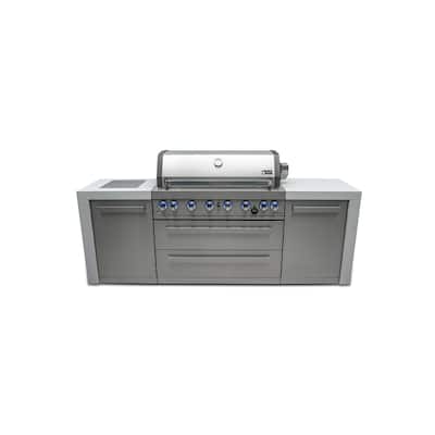 Mont Alpi MAi805-D 44-inch 6-Burner 115000 BTU Deluxe Stainless Steel Modular Outdoor Kitchen Island Gas Grill with Side Burner