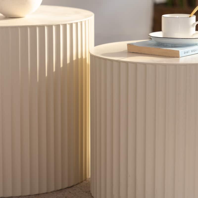 GDFStudio - Set of 2 Modern Wave Stripe Nesting Coffee Table Round Drum Accent Tables