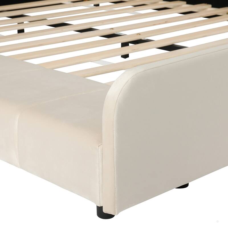 Upholstered Grounded Bed Mother & Child Bed with Bedside Desk and Little Round Stool