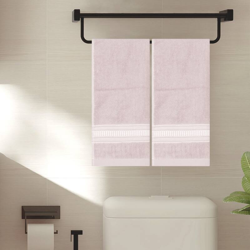 2 Pack Plaid Pattern Hand Towels, Comfort and Quick Drying Towel for Bathroom, Travel, Camp 14" x 30" - Pink
