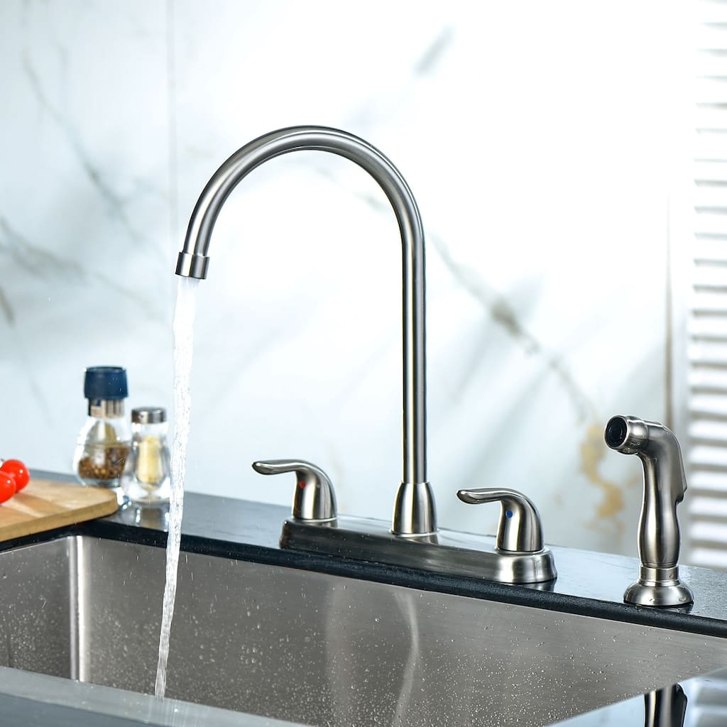 Kitchen Sink Faucet with Side Sprayer High Arch Two Handles Brushed Nickel Kitchen Faucet