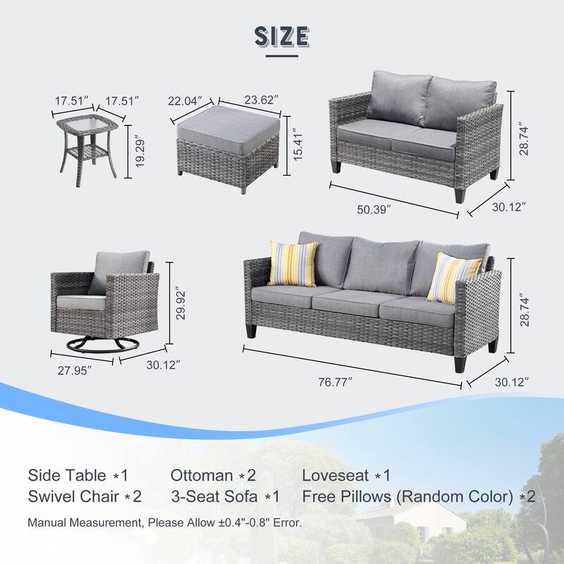 OVIOS 7-piece Wicker Sectional Sofa Swivel Rocking Chair Set