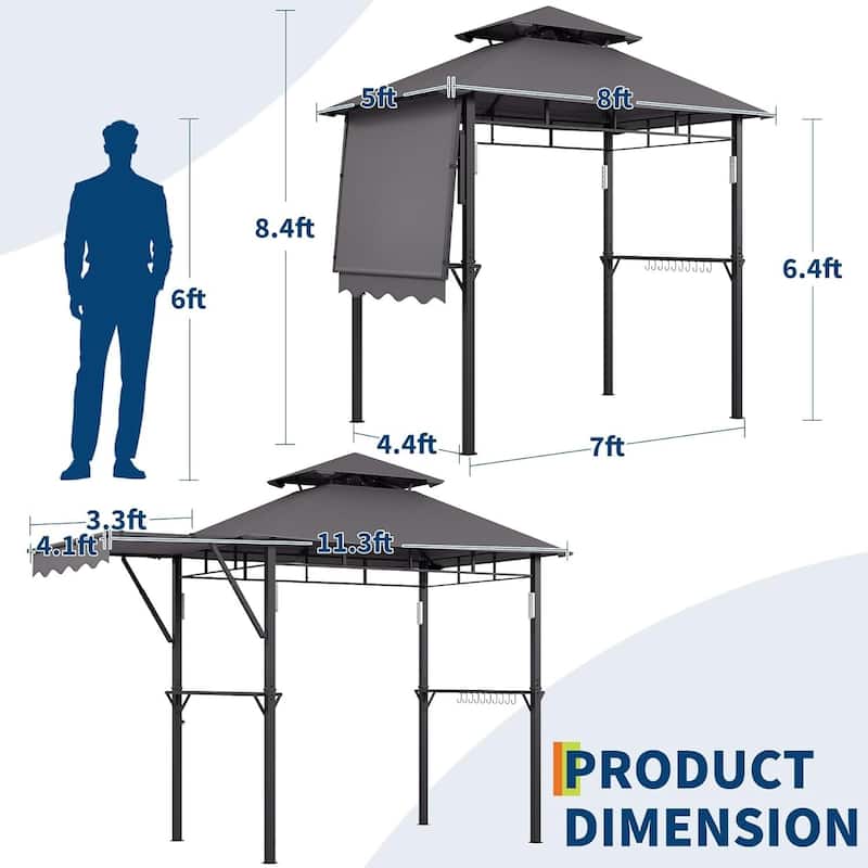 8x5 ft Durable BBQ Grill Gazebo, Weather-Resistant Canopy Shelter for Patio & Backyard - N/A