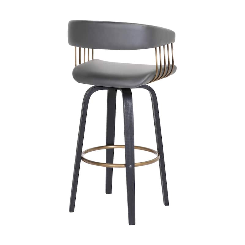 26" Gray And Black Faux Leather Swivel Counter Height Bar Chair