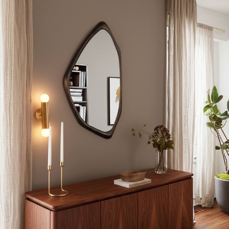 Metal Aluminum Wall Mirror Asymmetrical Shape Home Office - 32" Bronze - 19" x 1" x 32"