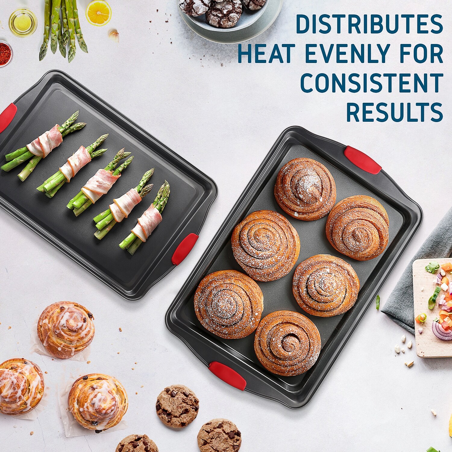 Baking Sheet Set 2 Piece Cookie Sheet Set With Silicone Handles Steel Baking Pan Durable Baking Sheets For Oven BPA Free Cookie Sheets For Baking