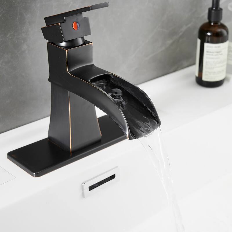 Single-handle Bathroom Waterfall Sink Faucet with Drain and Deckplate