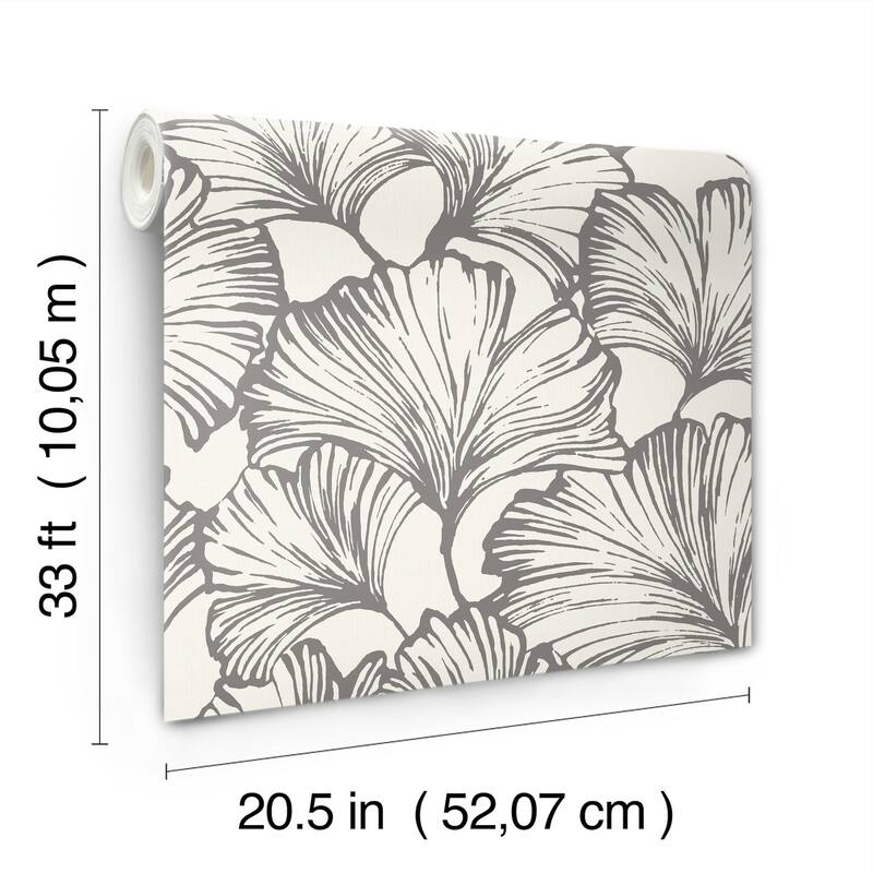 A-Street Prints Kyoto Charcoal Ginkgo Leaf Wallpaper