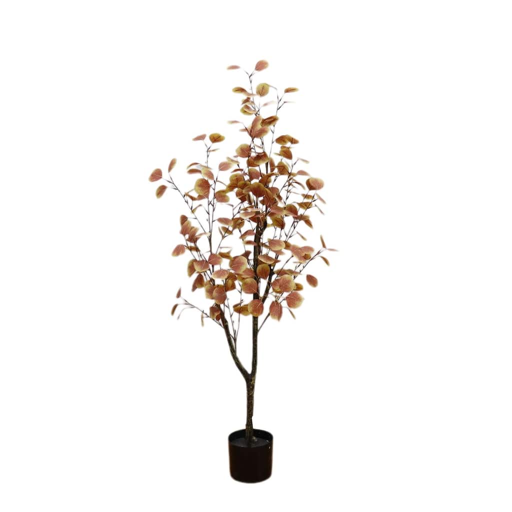 4Ft Faux Fall Eucalyptus Tree with Realistic Autumn Leaves - 4 Ft