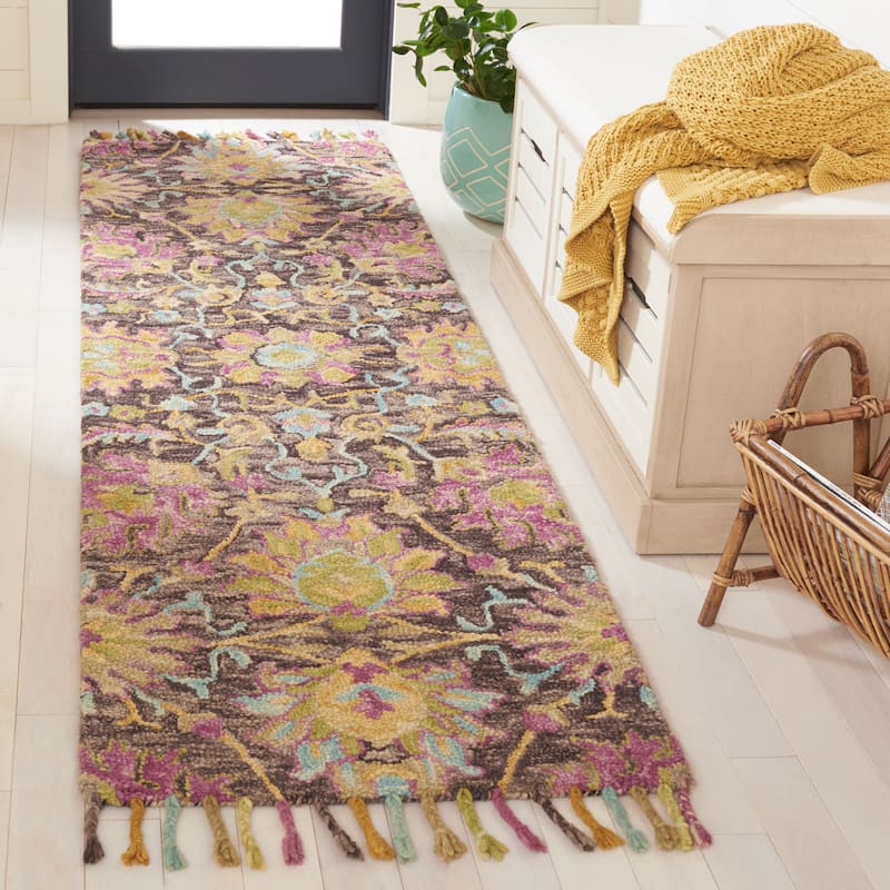 SAFAVIEH Handmade Blossom Veroonika Modern Floral Wool Rug - 2'3" x 8' Runner - Charcoal/Multi