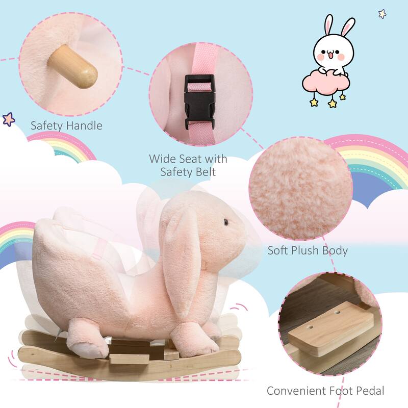 Pink Bunny Rabbit Rocking Horse for Toddlers Plush Seat with Sound Effects Safe and Sturdy for Ages 18 to 36 Months