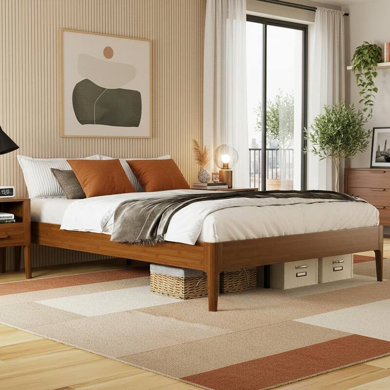 Solid Bamboo Platform Bed with Metal Support & Ample Underbed Storage by Harper&Bright Designs