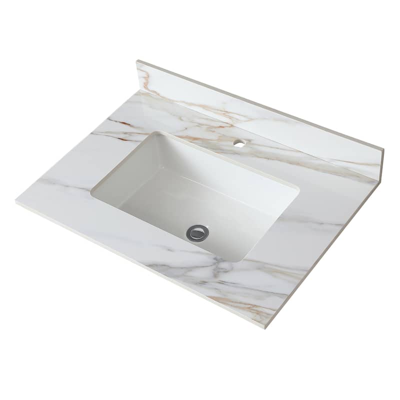31" Bathroom Marble Undermount Vanity Top with 4" Height Backsplash