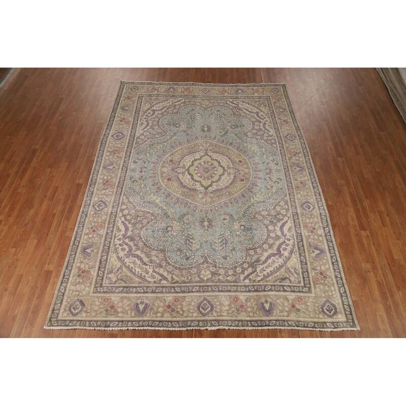 Traditional Blue Medallion Tabriz Persian Rug Hand-Knotted Wool Carpet - 8'2"x 11'0"