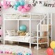 preview thumbnail 1 of 20, Twin Over Twin Bunk Bed With Lateral Storage Ladder and Wardrobe for Home White