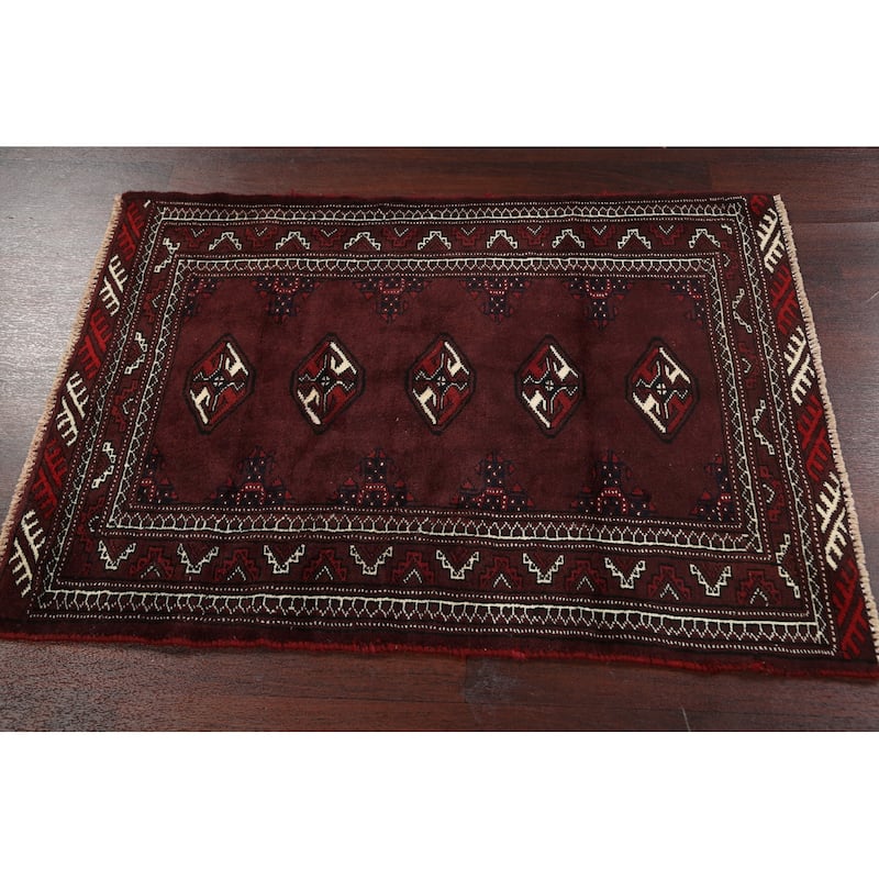 Traditional Geometric Persian Balouch Area Rug Wool Hand-knotted - 2'9" x 3'10"