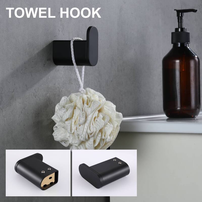 4-Piece Bathroom Hardware Set Stainless Steel Towel Bar Set Towel Holder Toilet Paper Holder Robe Hook Wall Mount Accessory Set