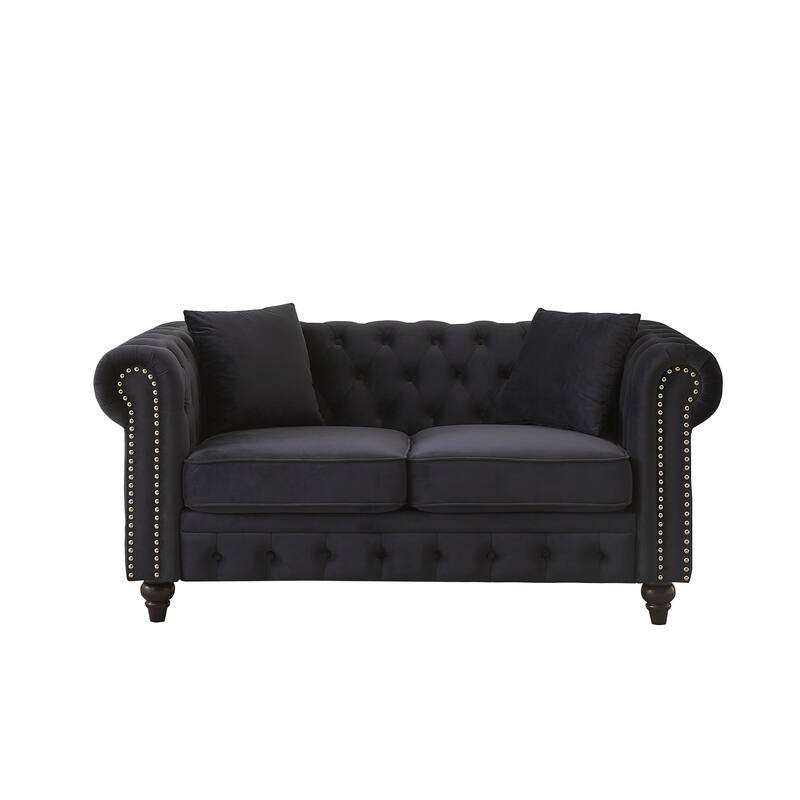 Classic Chesterfield Loveseat Sofa with Depp Seat and Nailheads Accent