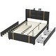 preview thumbnail 15 of 16, Queen Size Upholstered Bed w/ Trundle Bed & 2 Drawers,Modern Platform Bed w/ Gold Decoration, Night Light & USB Charger, Beige