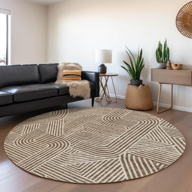 Premium Washable Super Soft Modern Geo Mayfield Rug - Brown - 8' x 8'