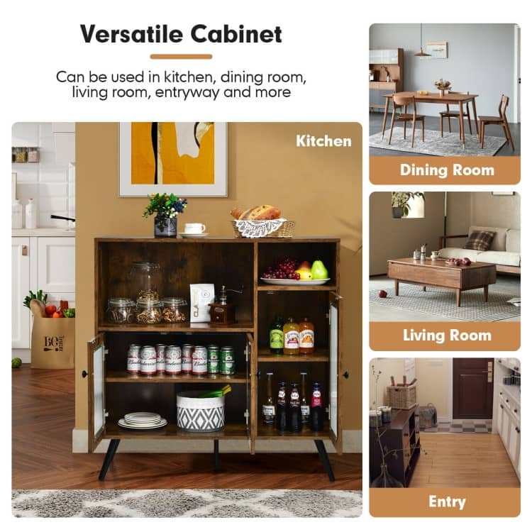 Buffet Kitchen Storage Cupboard with Glass Door and Adjustable Shelves-Rustic Brown - 39.5" x 15.5" x 39.5" (L x W x H)