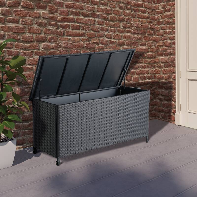 Iron Wicker Storage Cabinet on Wheels (Double Air Rods)-Black