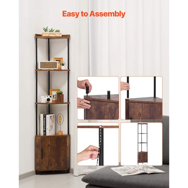 5 Tier Corner Stand with Smart LED Lights and Cabinet for Home Decor - 12 x 12 x 66.1 in
