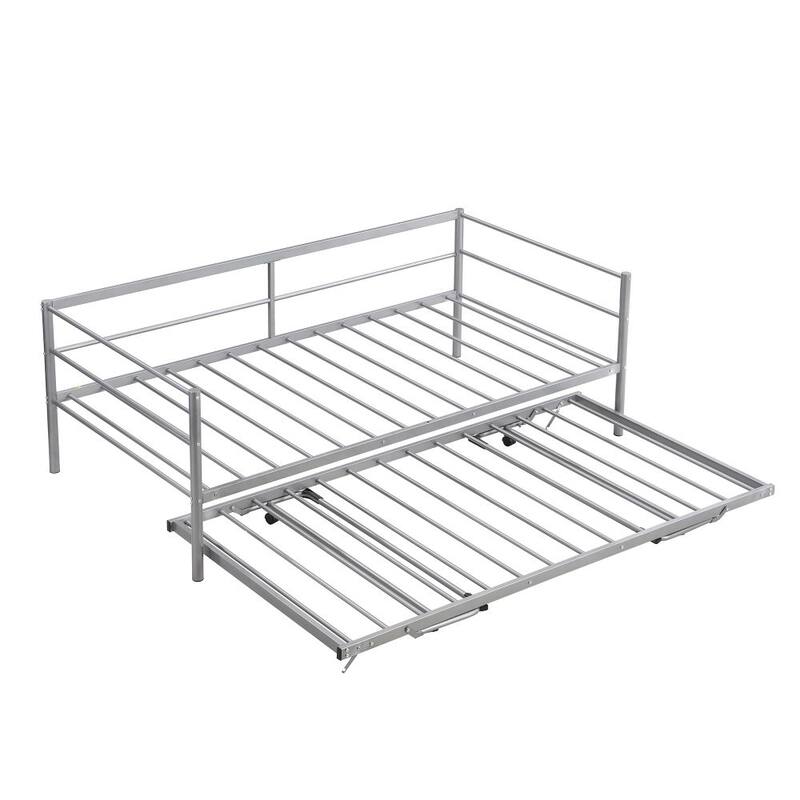 Twin Size Metal Daybed with Adjustable Trundle, Pop Up Trundle