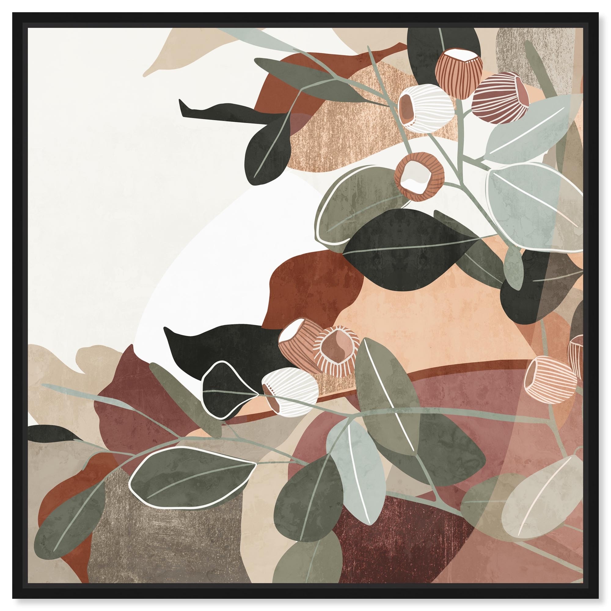 Neutral Leaves Palm Leaf Art Framed Canvas Print by Art Remedy