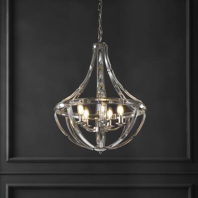 SAFAVIEH Couture Evija Crystal Pendant Chandelier - 19.5 In W x 19.5 In D x 27 / 75 In H - Chrome