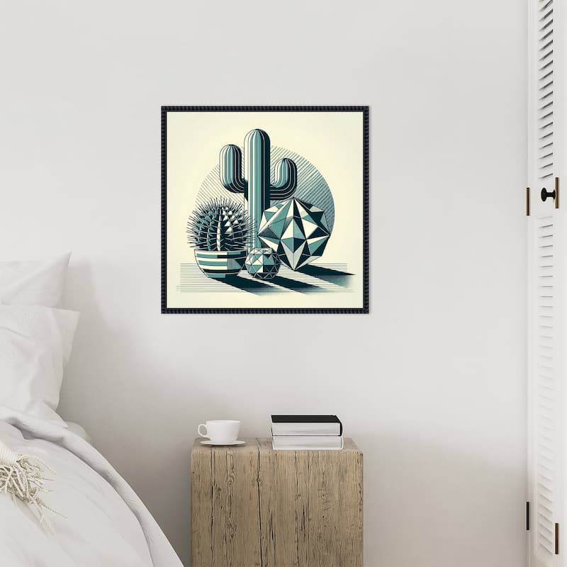 Succulents in Angled Vases by David Galan Framed Canvas Wall Art Print - Sylvie Beaded Black