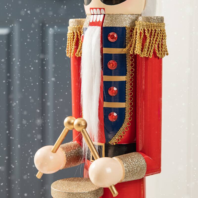 Glitzhome 42"H Large Size Christmas Wooden King & Soldier Nutcracker Set Xmas Figurine Decor for Indoor Outdoor