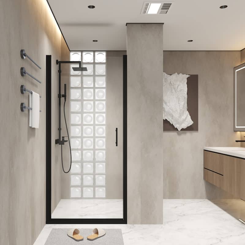 24x72 Inch Half Frame Pivot Shower Door - Matte Black