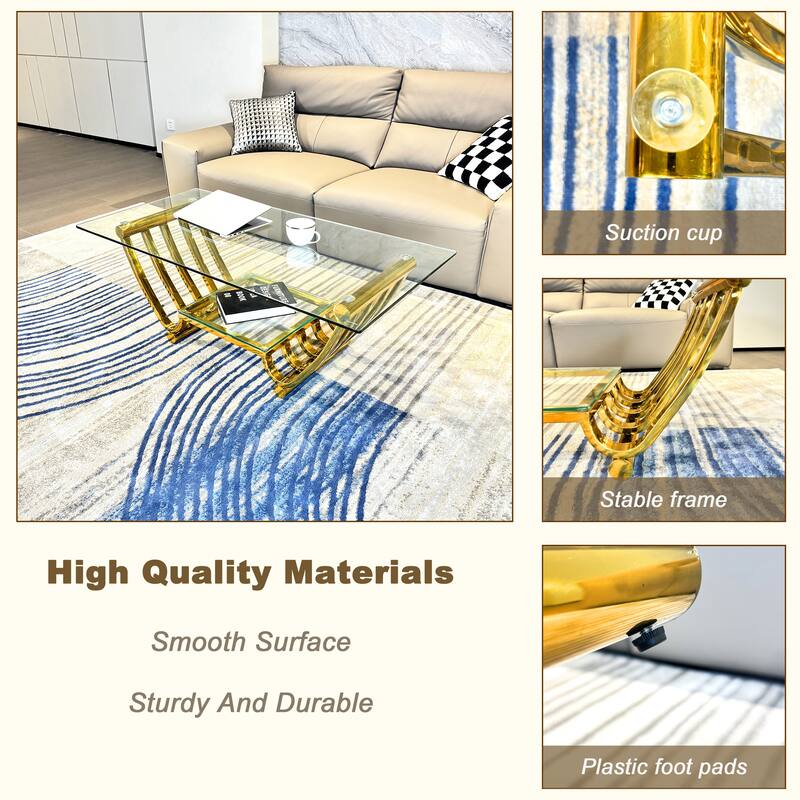 Modern Stainless Steel Double-Layer Clear Tempered Glass End Table Coffee Table for Bedroom Living Room