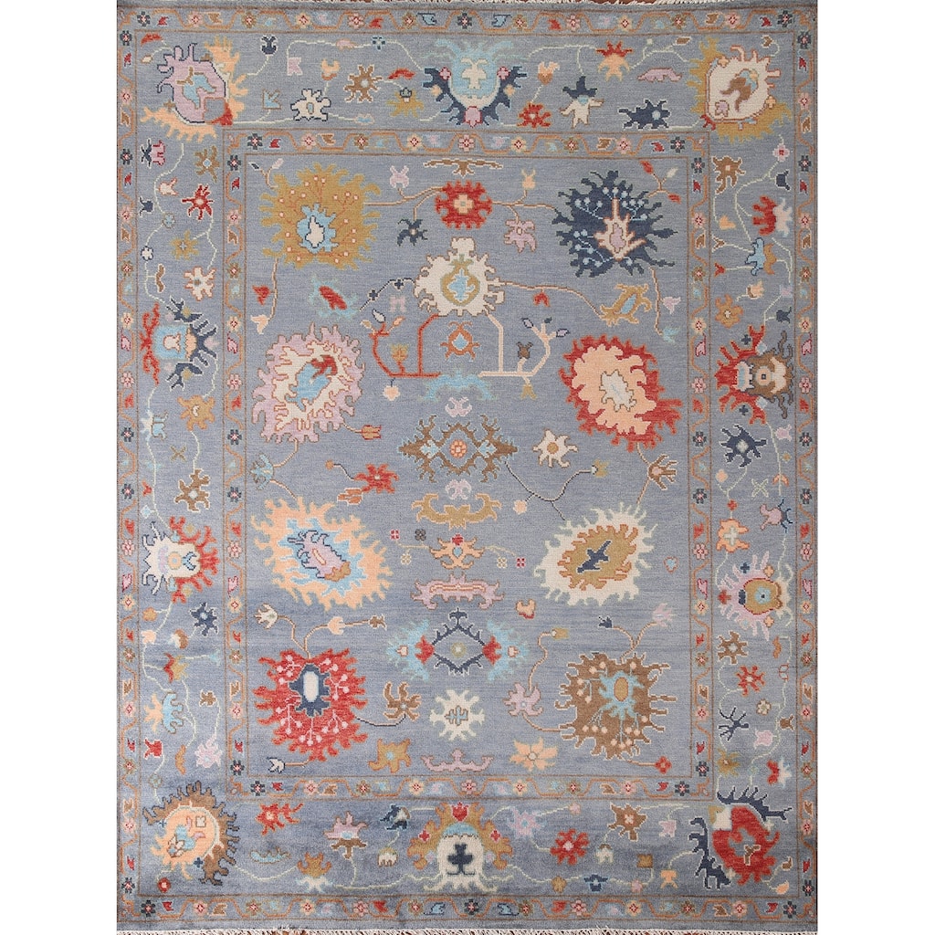 Blue Oushak Oriental Area Rug Handmade Bedroom Wool Carpet - 8'0" x 9'9"