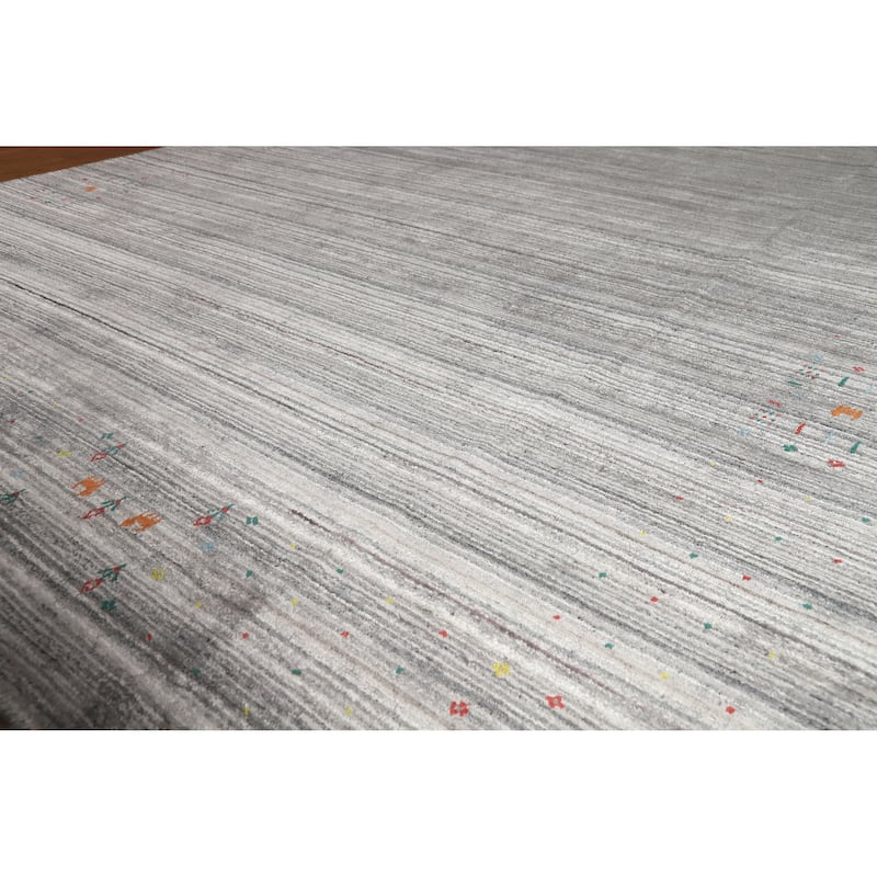 Hand Knotted Oriental 100% Wool Carpet Tribal Tribal Greys & Charcoal Gabbeh Area Rug - 9' 11'' X 7' 11''