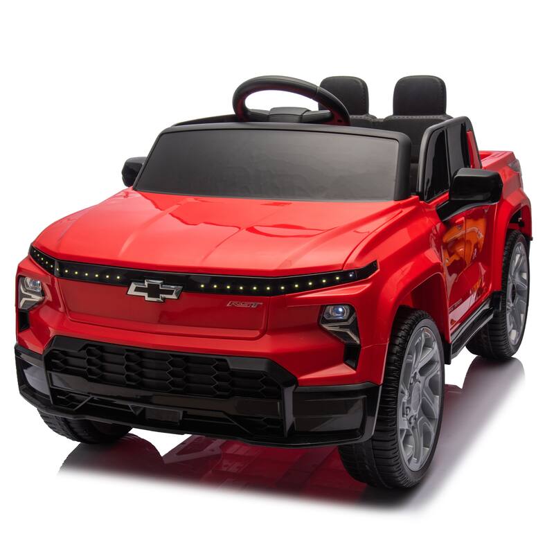 24V Licensed Chevrolet Silverado EV Ride-On Car for Kids with Slow Start, LED Lights, Bluetooth, USB, MP3, and Remote Control
