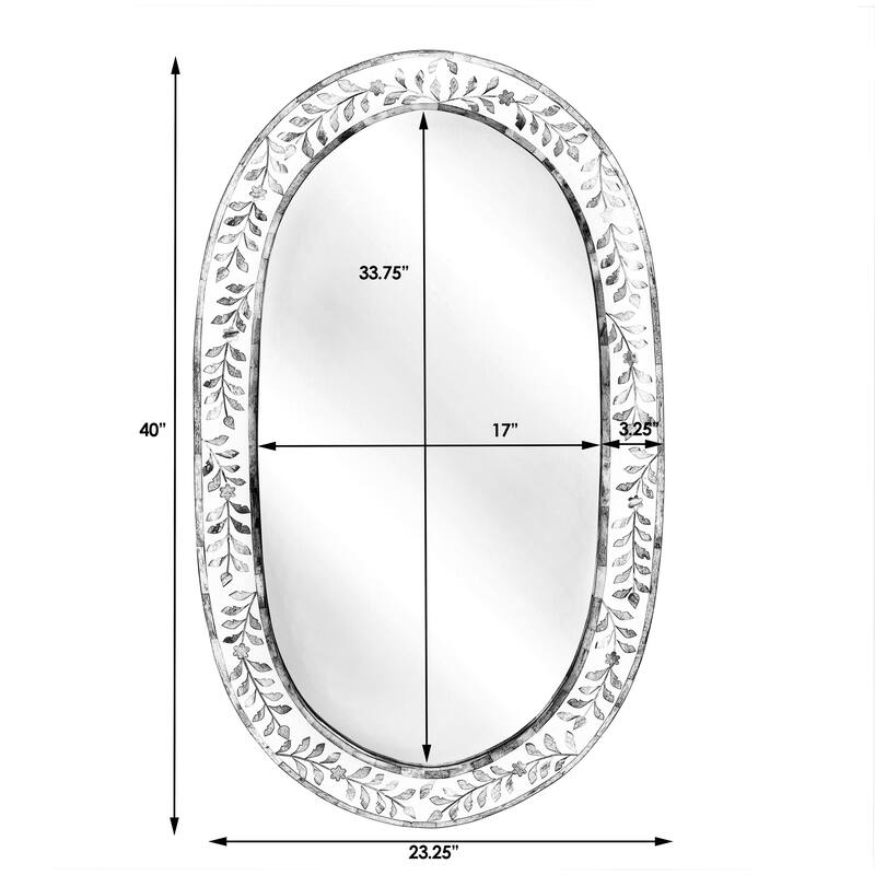 Trubadur 40"W x 24"H Oval Bone Inlay Decorative Wall Mirror