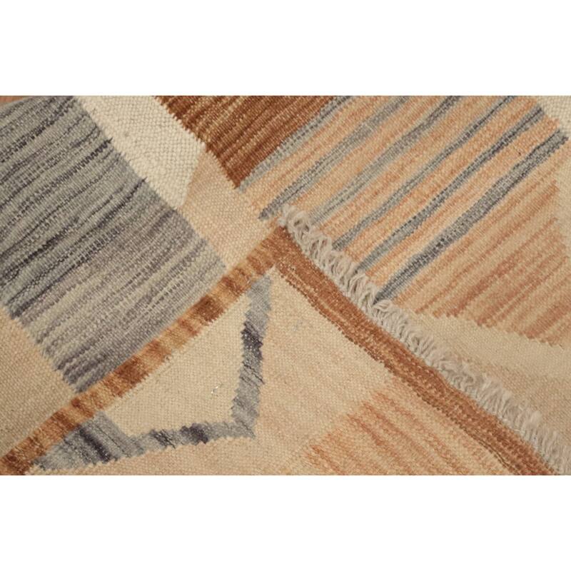 Hand Woven Oriental 100% Wool Carpet Southwestern Tribal Beige & Ivories Kilim Runner Rug - 9' 6'' X 2' 10''