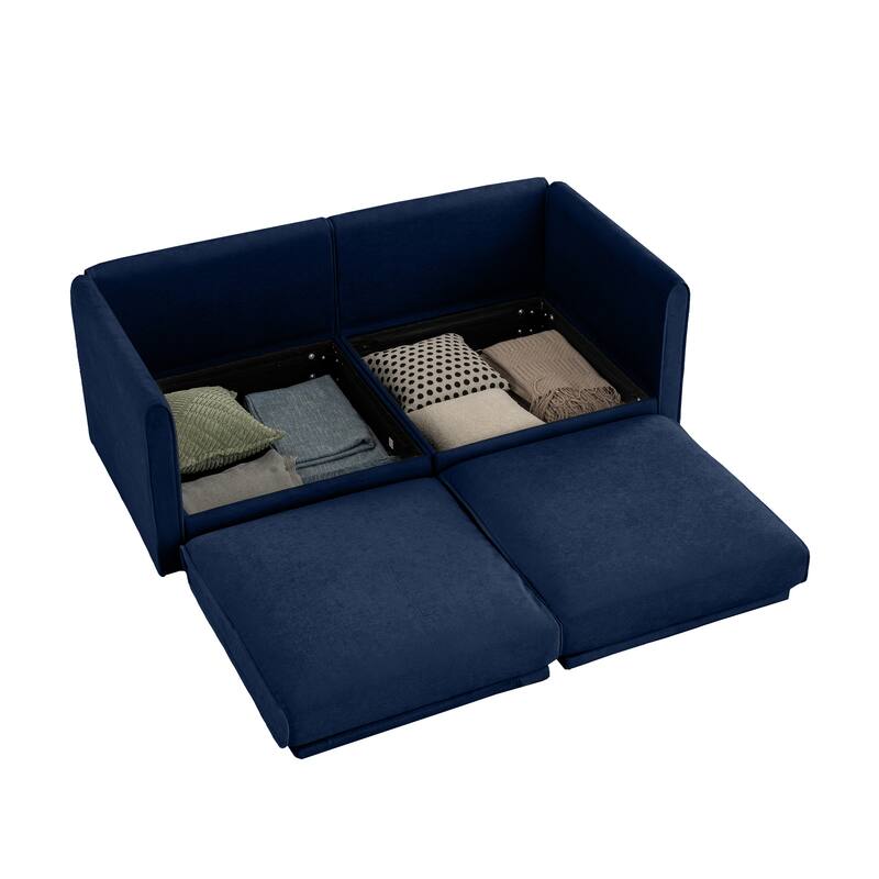 75.5" Chenille Modular Sofa with Cylindrical Support & Storage