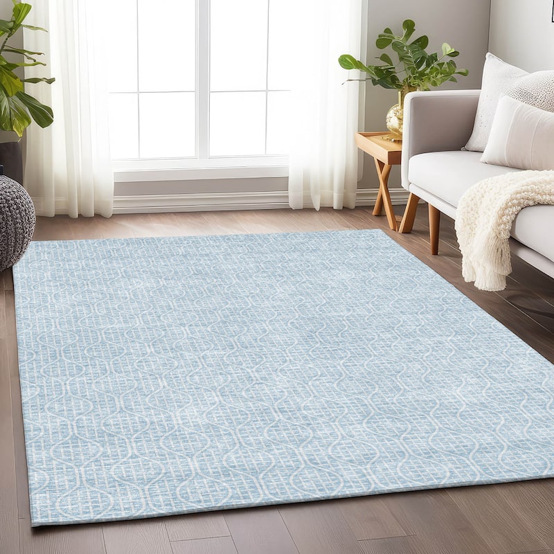 Machine Washable Indoor/ Outdoor Chantille Criss Cross Geo Rug
