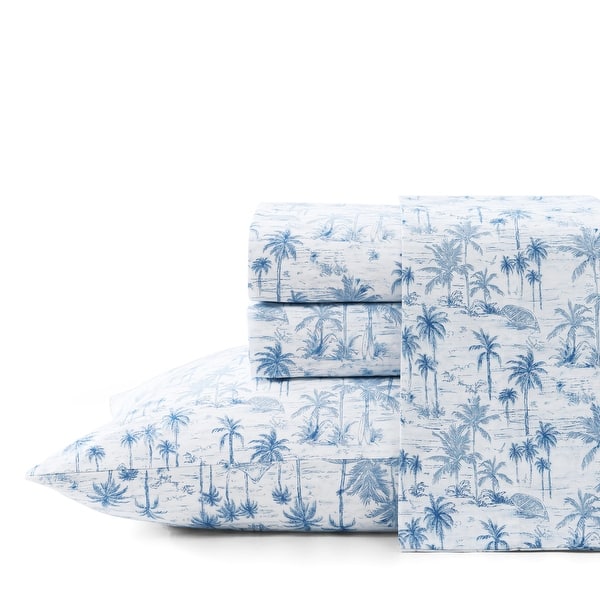 Tommy Bahama Cotton Printed Sheet Sets and Pillowcase Pairs - Queen - Surfside Blue