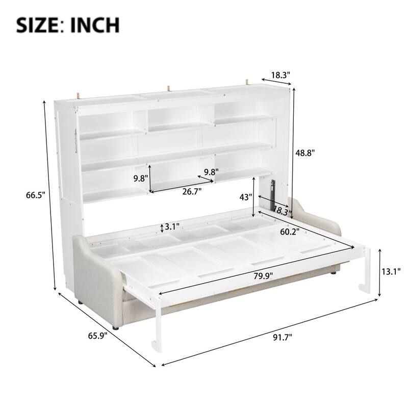 Modern Murphy Cabinet Bed with Folding Sofa and LED Light