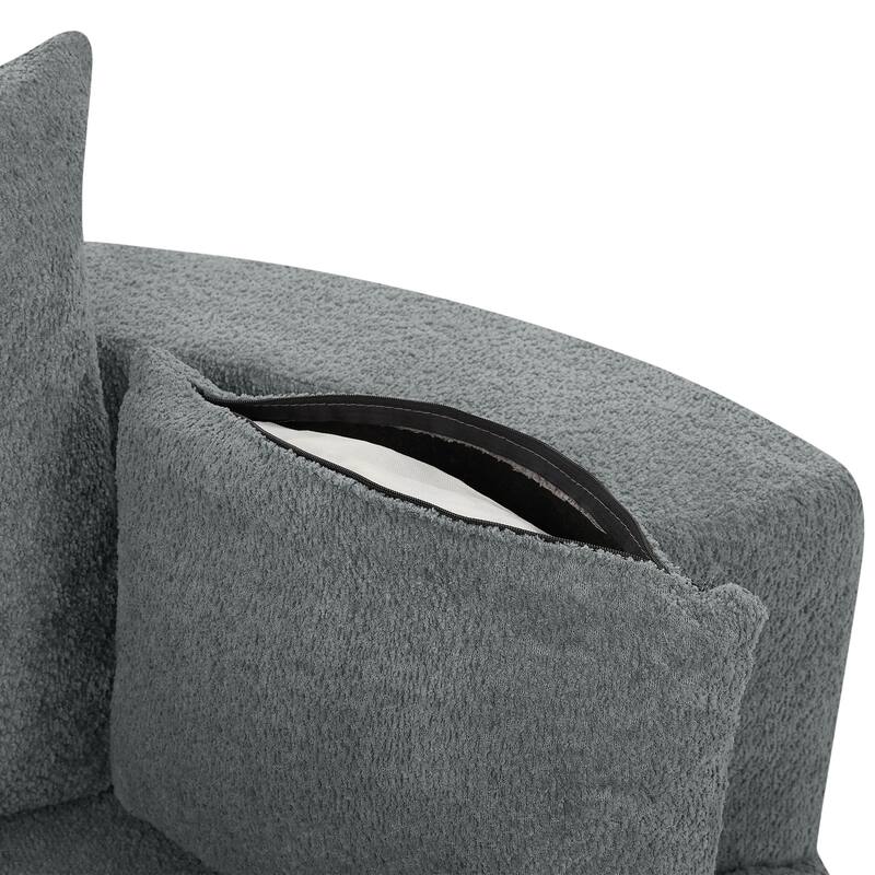 360° Swivel Accent Chair, Oversized Chenille Upholstered Round Barrel Chair, Lounge Reading Chair with 3 Removable Pillows