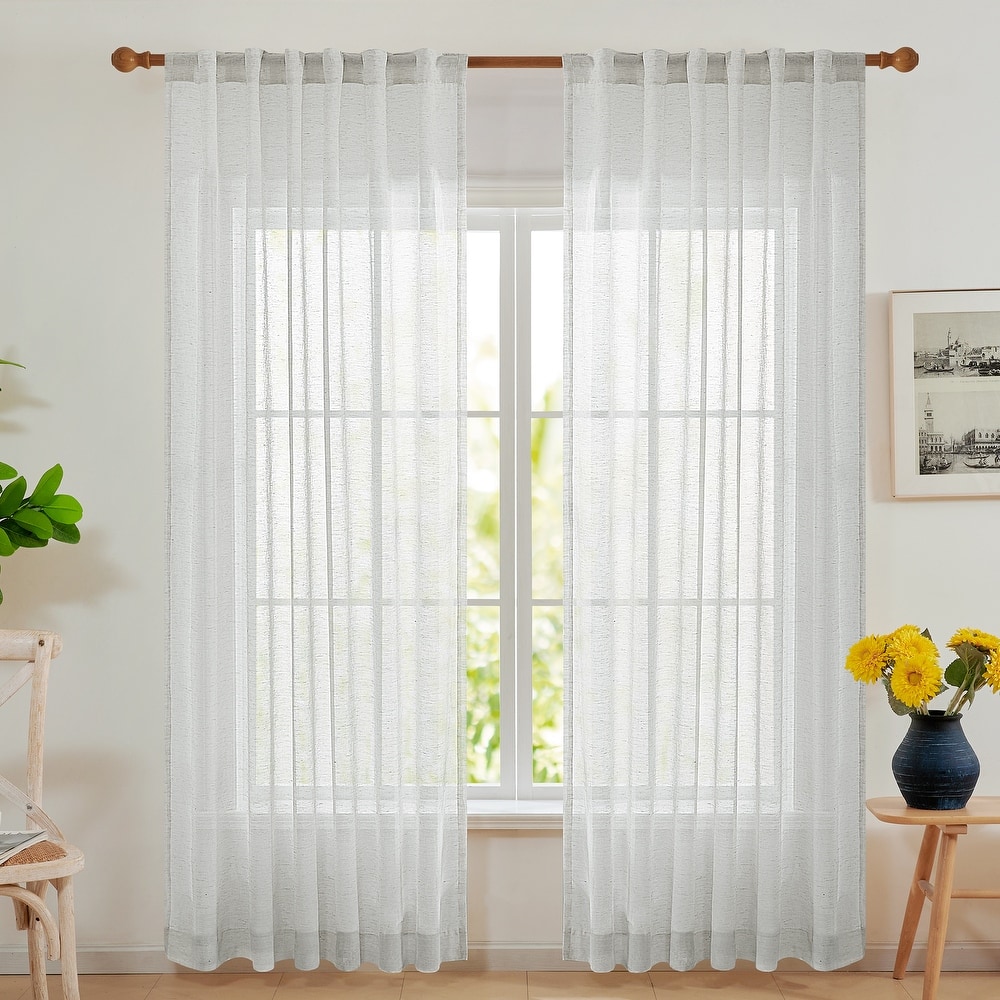 Deconovo Textured Faux Linen Sheer Curtains, 2 Panels, OEKO-Certified