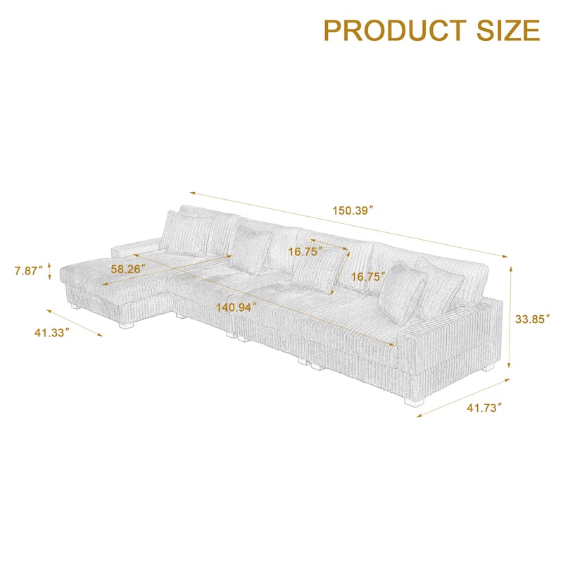 Anne 150" W Oversized Upholstered Modular Sectional Sofa