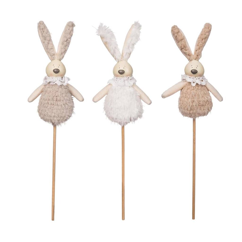 Transpac Plush Easter Bunny Pick Set of 3 Home Decorations Easter