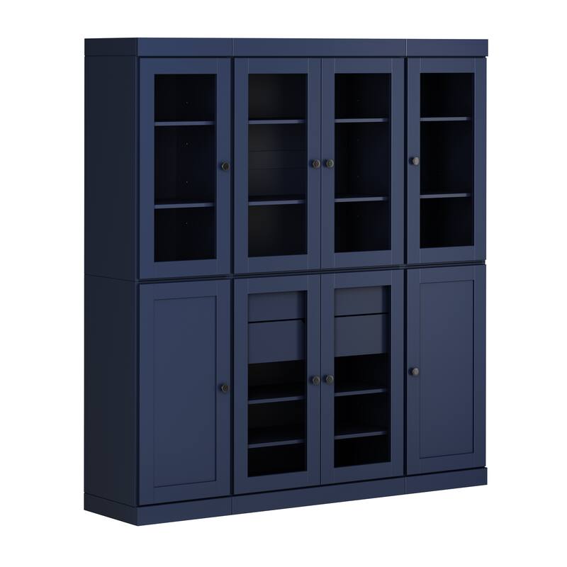 Palace Imports 100% Solid Wood 65" Pantry Cabinet with Clear Glass, Shaker Doors, 2-Drawers and Adjustable Shelves